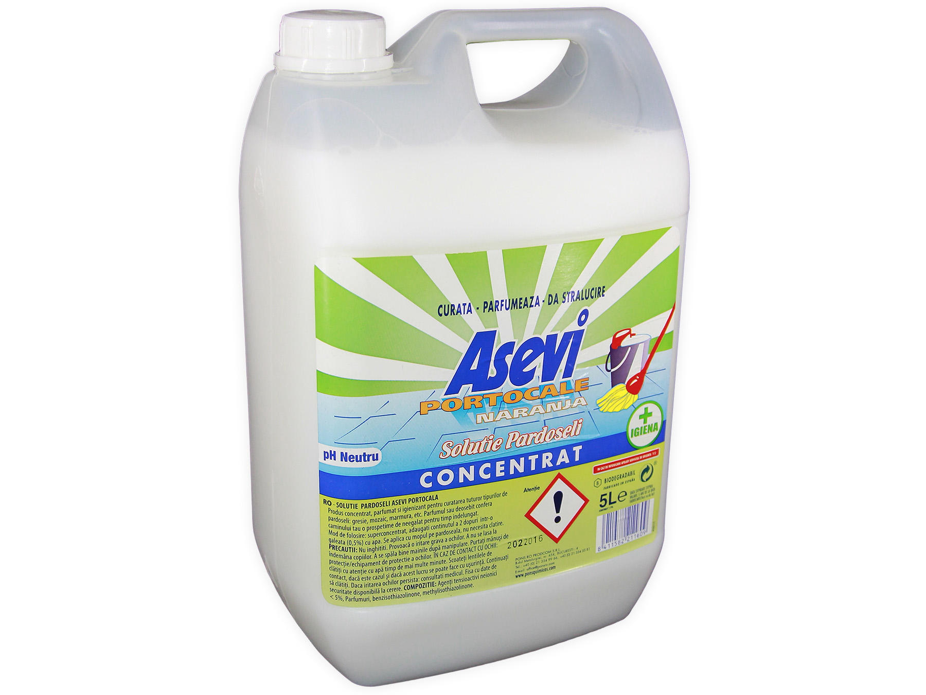 Detergent universal concentrat Manual pentru pardoseli cu parfum de portocala 5L-Asevi Asevi imagine 2022 depozituldepapetarie.ro